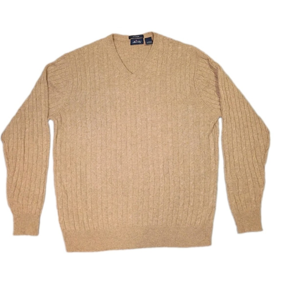 Allen Solly Cable-Knit Sweater Mens L Camel Cashmere V Neck Old Money Grandpa